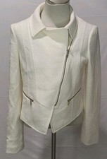 Ann Taylor Cream Women's Full Zip Jacket Collared Blazer Long sleeves Size Med