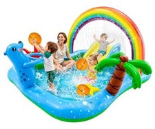 Rainbow Style 6 Inflatable Play Center Pool with Water Slide, 90.6x77.6in