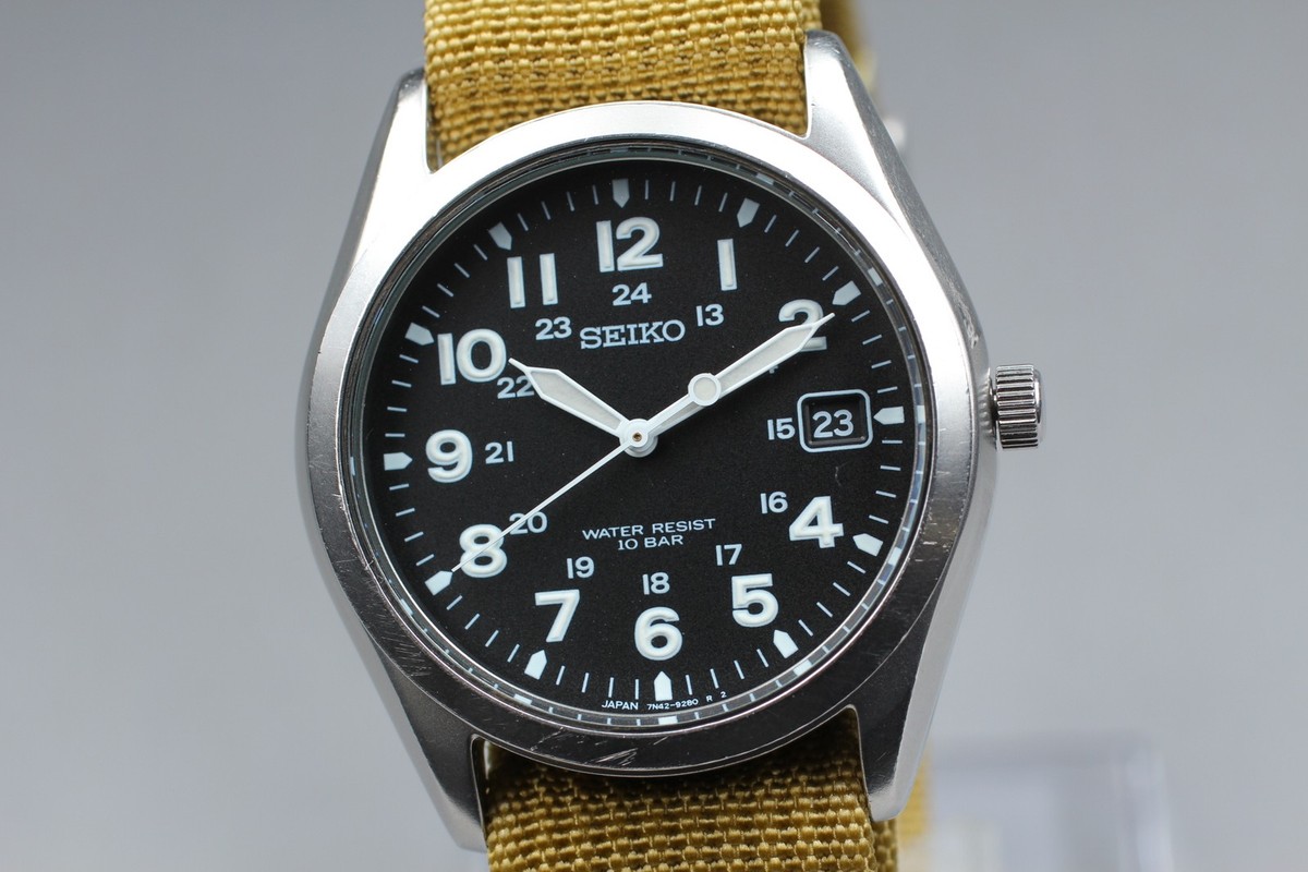 Exc+5] Seiko 7N42-8260 Military Black Dial Silver Men's Quartz