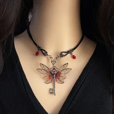 Women's Butterfly Wings Key Pendant Necklace Vintage Fashion Y2K Alloy Necklace