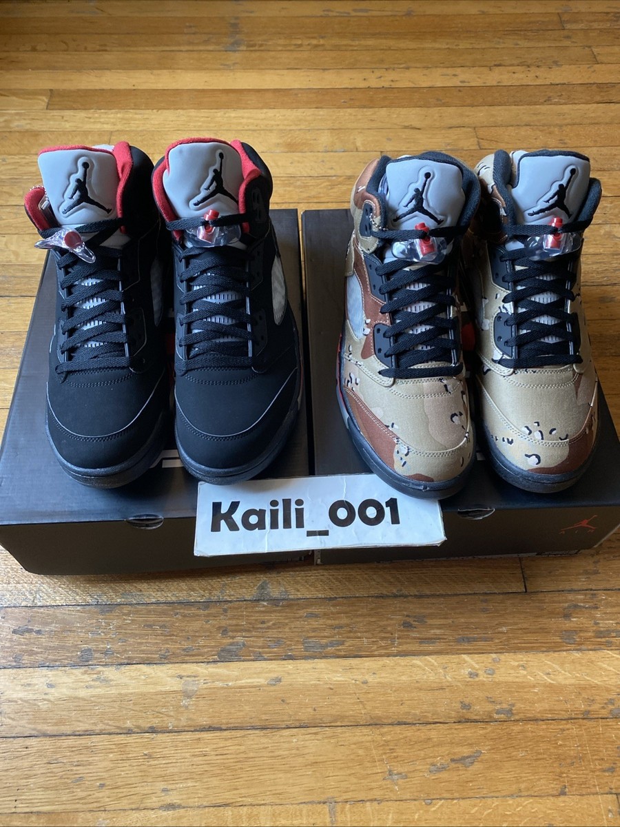 Nike Air Jordan 5 Retro Supreme Sz 11.5 Black Camo Set 824371-001 