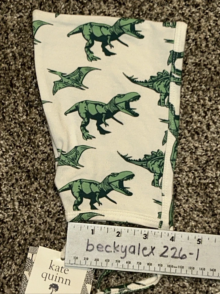 NUEVO Sombrero de Elfo Kate Quinn Viscosa de Bambú Estampado de Dinosaurio 3-6 Meses Foto 3 de 4