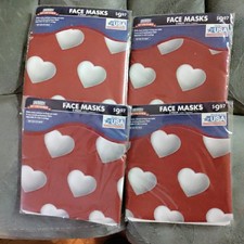 4 Pack Soft Stretch White Silver Hearts Face Mask Wicks Away Moisture Adj. USA