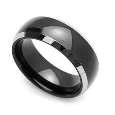 Men 8MM Comfort Fit Tungsten Carbide Wedding Band Black Finished Domed Ring