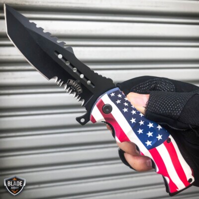 American Flag Folding Tactical Serrated Straight Blade Survival USA Pocket Knife American Flag Folding Tactical Serrated Straight Blade Survival USA Pocket Knife
