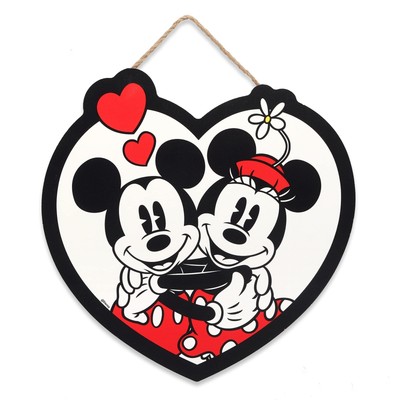 Disney Mickey Mouse and Minnie Mouse Hanging Wood Sign - Heart Shaped Mickey ...