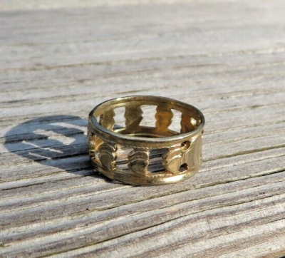 Nos Vintage 70s Golden Repeating Heart Band Love Finger Ring
