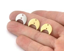 10 pcs Crescent Moon Tag 15mm Top 2 hole Raw-Brushed-Stainless Steel 4849-100 