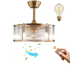 Gold Retro 18inch Ceiling Caged Fan Light Fan Lamp 40W W/ Remote For Living Room