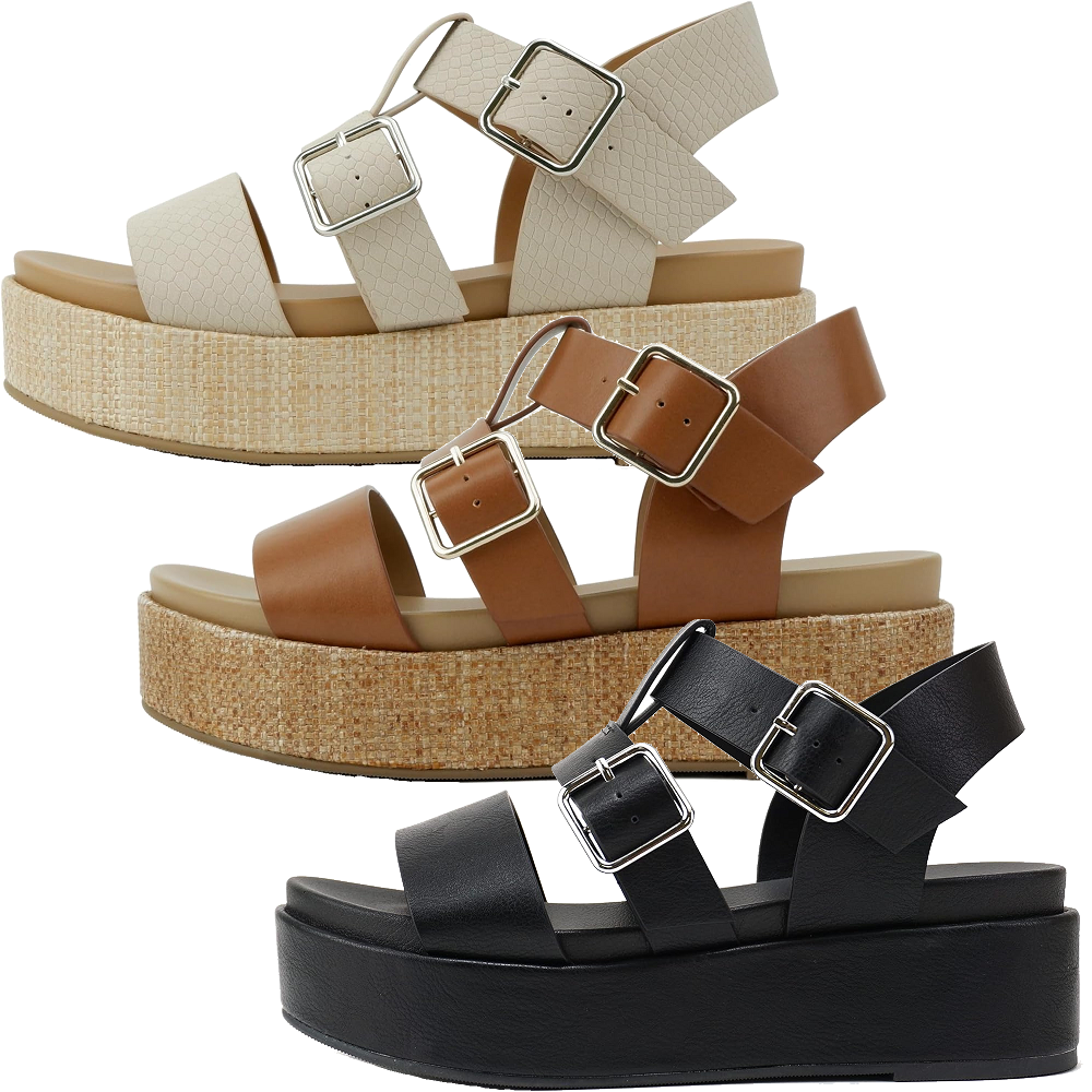 Soda DRIFTER Women Strap Buckle Open Toe Ankle Strap Platform Wedge Sandals