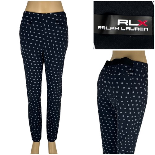 RLX Ralph Lauren Damen 10 Hosen marineblau geometrisches Muster Golf schmaler Reißverschluss gebraucht, in einwandfreiem Zustand