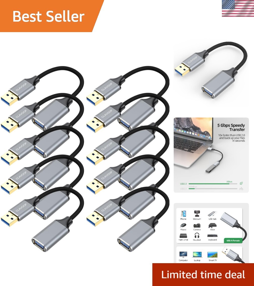 6 Pack Braided USB A Male to Female Extender 6 Inch