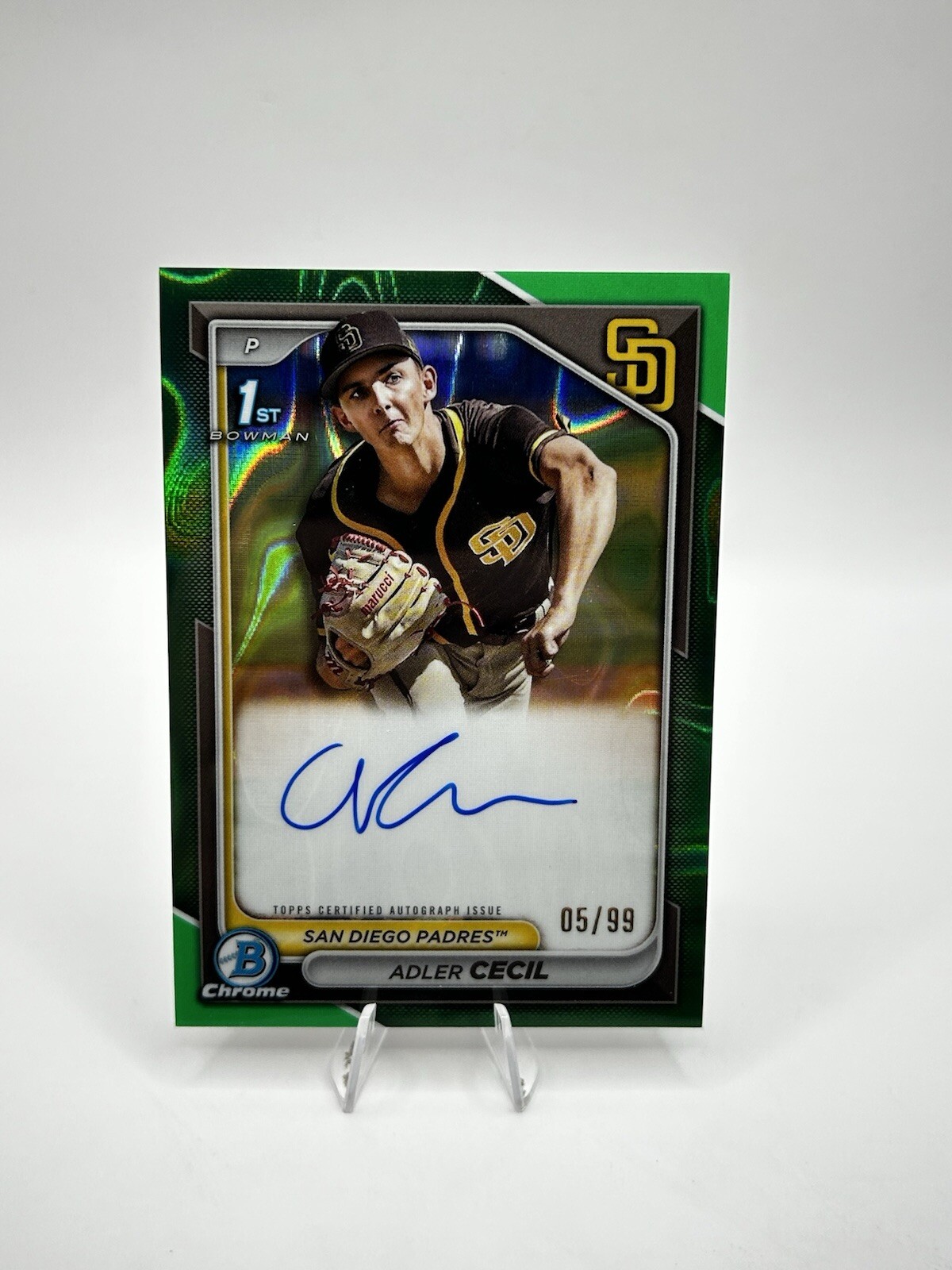 2024 Bowman Chrome Adler Cecil Prospect Green Lava Auto Refractor /99 1st Padres