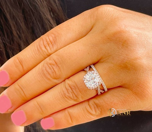14K Rose Gold Cushion Moissanite And Natural Diamond Engagement Ring Band 3.00ct - Picture 9 of 11