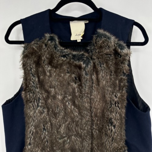 Elevenses Vest Women's Small Petite Faux Fur Blue Gray Wool Zip Snaps Outdoor - Picture 3 of 10