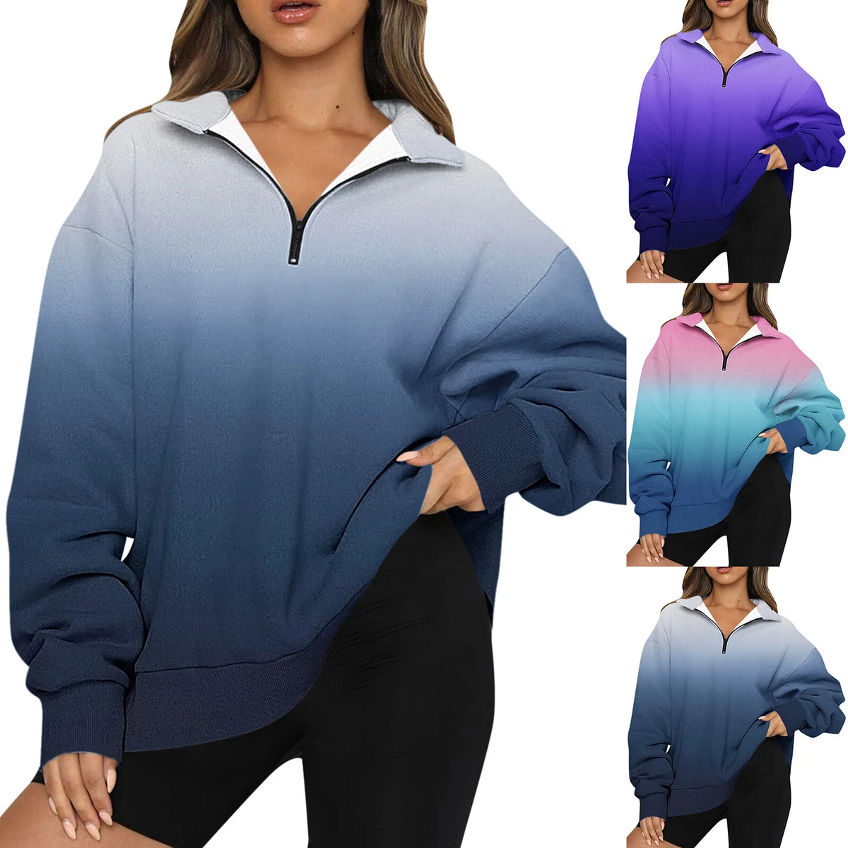 Womens Oversized Half Zip Pullover Long Sleeve Gradient Sweatshirt Quarter  Zip | eBay