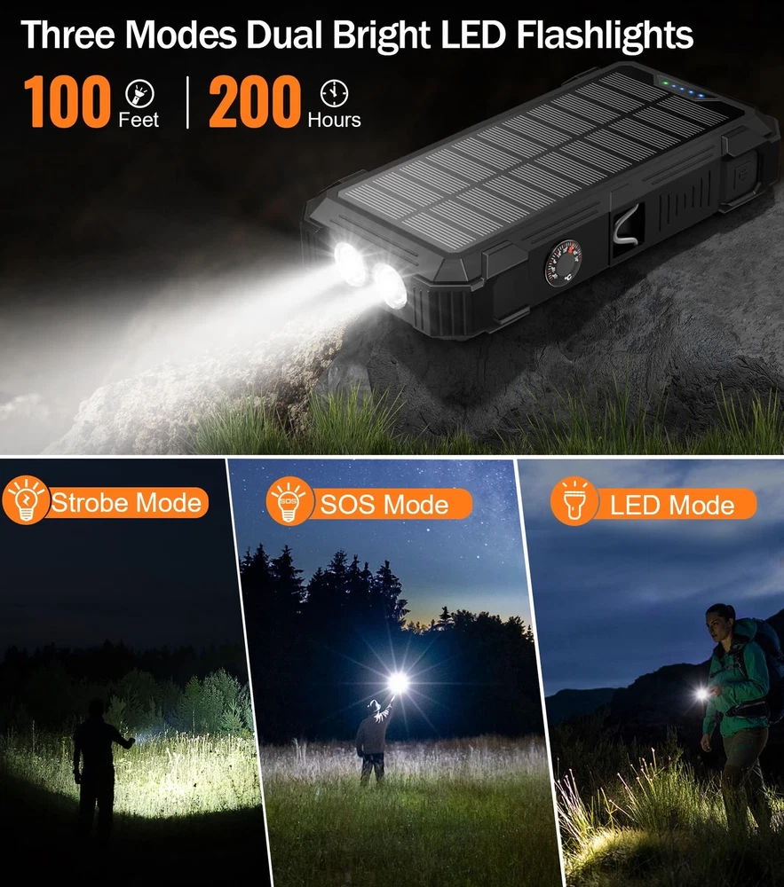 42800mAh Power Bank with 4 Built-in Cables, Thermometer & 15W Fast Charging