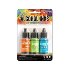 Tim Holtz Alcohol Ink .5oz 3/Pkg Spring Break-Valencia/Limeadel/Turquoise New