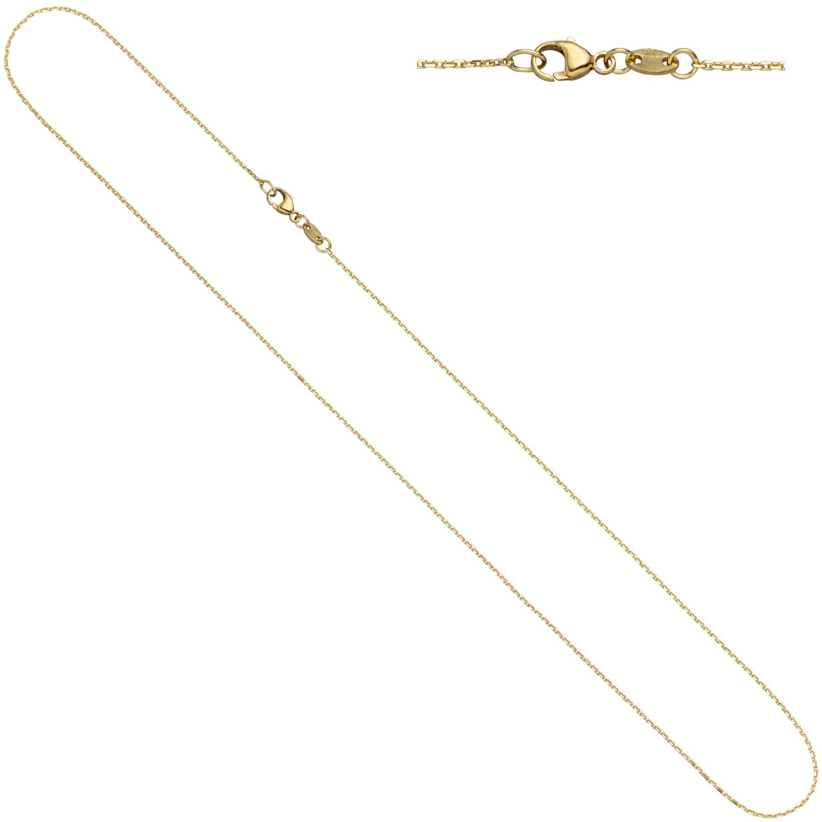 0,6 mm feine Ankerkette 585 Gold 42 cm lang Halskette diamantiert 14 Karat neu