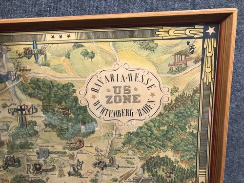 VINTAGE GERAHMTE CARTOON KARTE DEUTSCHLAND US ZONE BAYERN HESSEN WÜRTTEMBERG BADEN - Bild 2 von 9