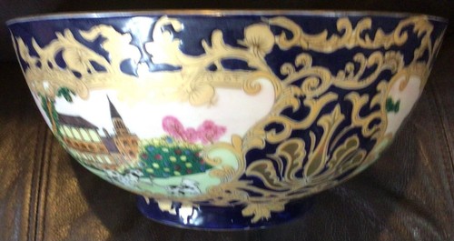 Plato de porcelana decorativo de caza de zorros diseño asiático borde azul China 3 - Imagen 5 de 6