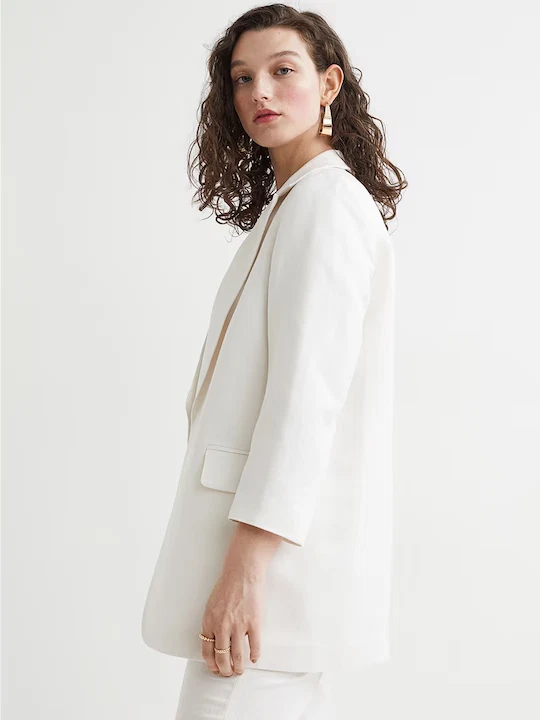 Blazer informal blanco manga larga tendencia lana merino de diseñador premium para mujer Foto 2 de 4