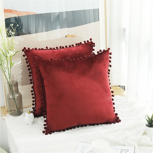 Funda de cojín de terciopelo pompón suave bola flecos decoración del hogar sofá funda almohada - Imagen 13 de 30