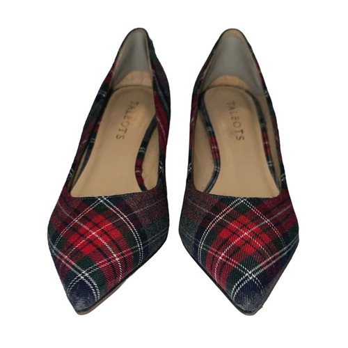 Talbots red, grey, white tartan plaid versatile pump 2.75" heels size 5 1/2M - Picture 4 of 8