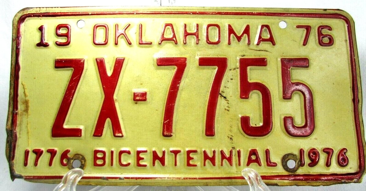 Vintage Oklahoma OK Car Truck License Plate 1976 ZX 7755 State Tag