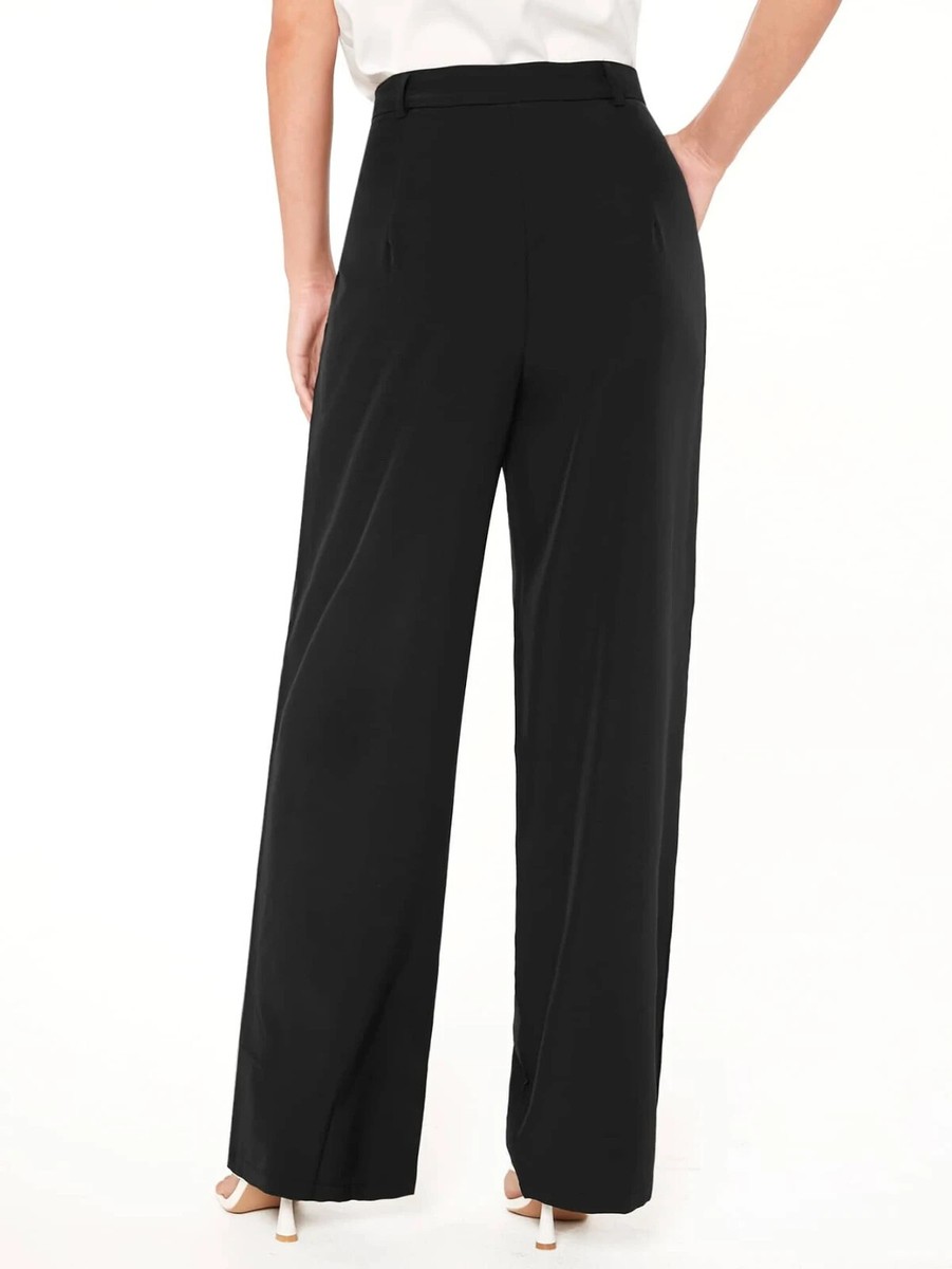 evoluSHEIN Solid Wide Leg Pants Black Pleated XL (US 12