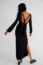 Free People Luna Midi Open Back Dress, Black, Medium, RRP $98