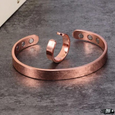 Pure Copper Magnetic Bracelet Ring Set Dome Energy Arthritis Men Women Cuff