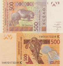 West African States (Senegal) 500 Francs (2012/2014) - Mask/Hippos/p719Kc UNC
