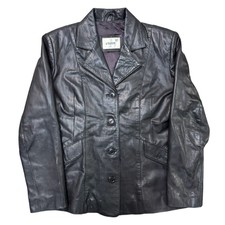 Vintage Real Leather Blazer Jacket Etam Retro Y2k 00s Black Womens Large Uk 14