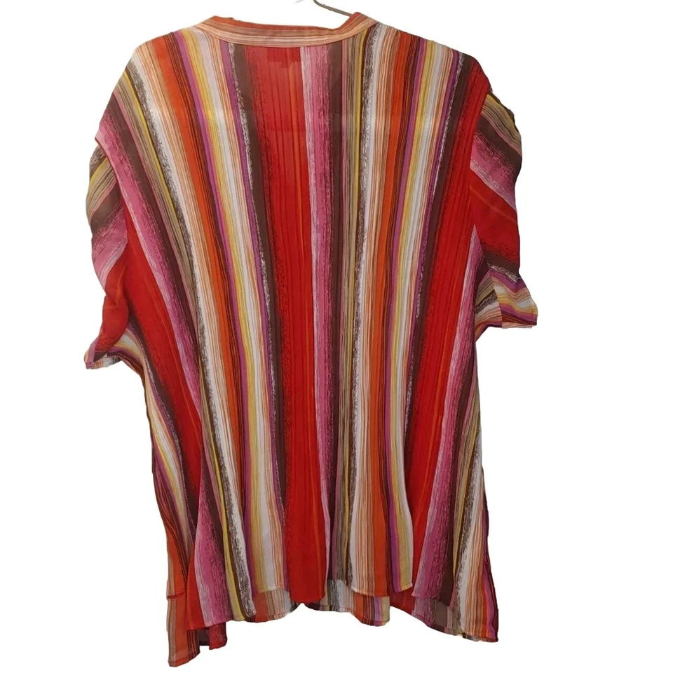 Moda Bug Y2k Plisado Gasa Top Mujer Plus 4X Rayas Botón Manga Acampanada  Foto 3 de 4