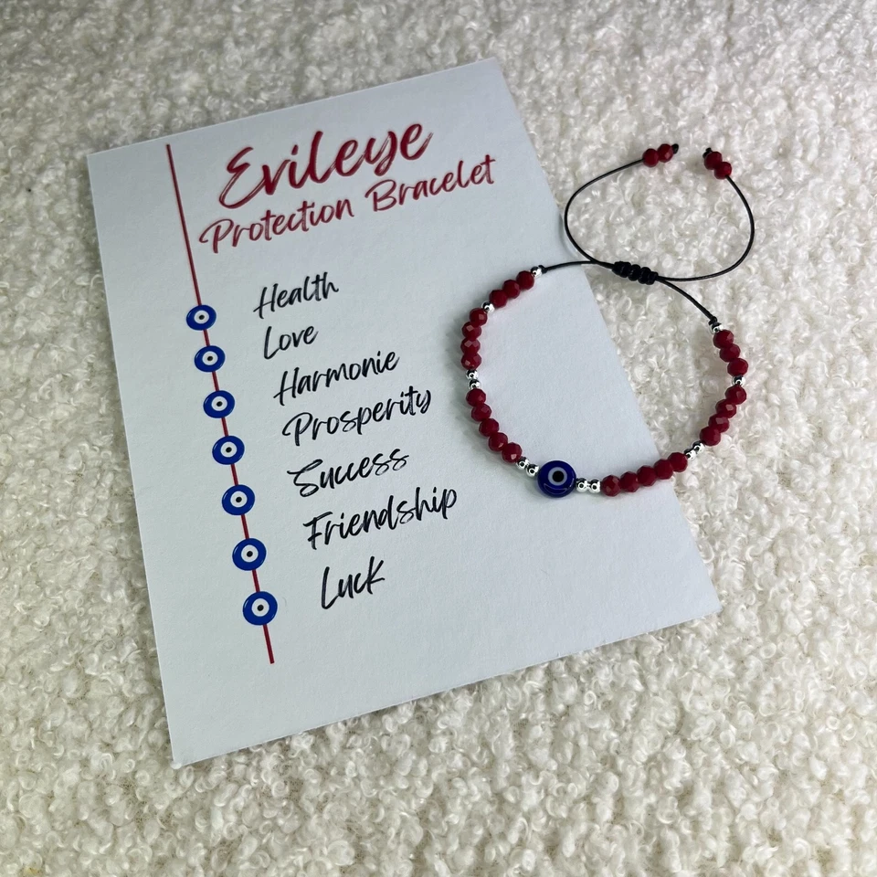 Rot Evil Eye Armband Nazar, Mal De Ojo Perlenarmband, Boncuk mit Silberkugeln - Bild 3 von 4