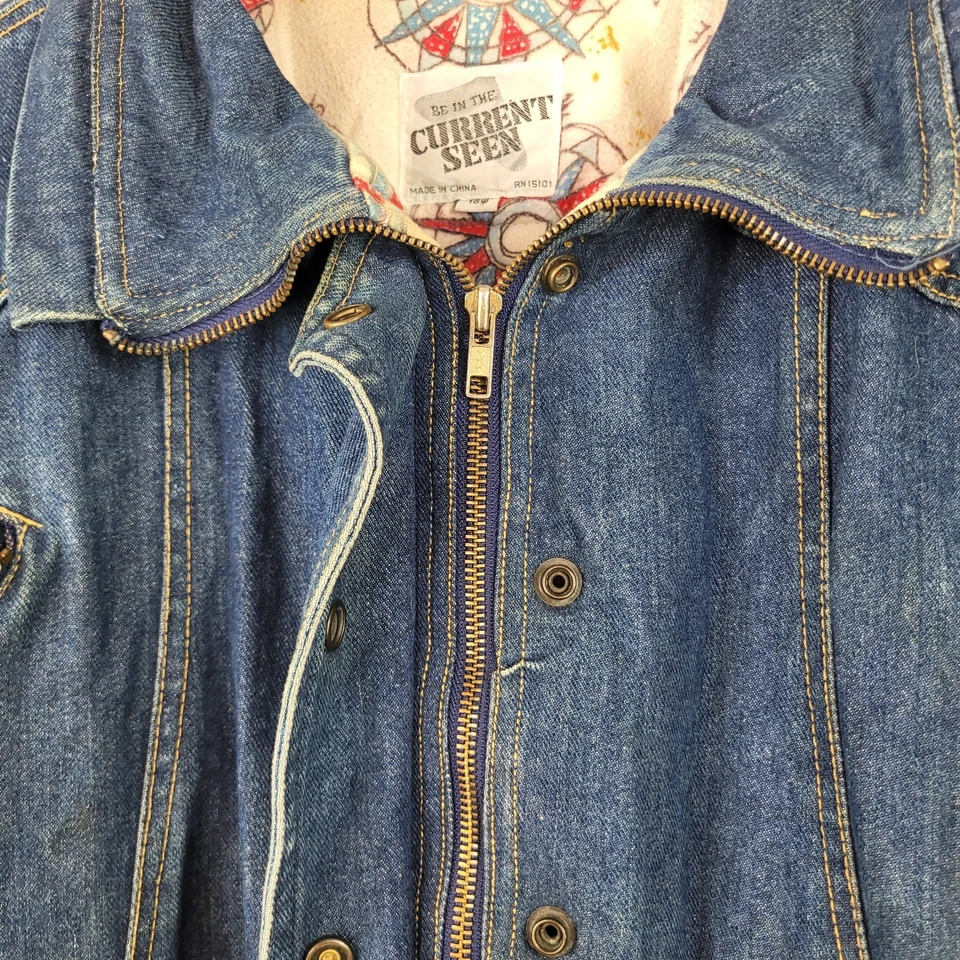 Abrigo Denim Puffer Vintage Años 80 90 16W XL 1X Chaqueta Jean Lavado Medio Invierno Cálido Foto 3 de 4