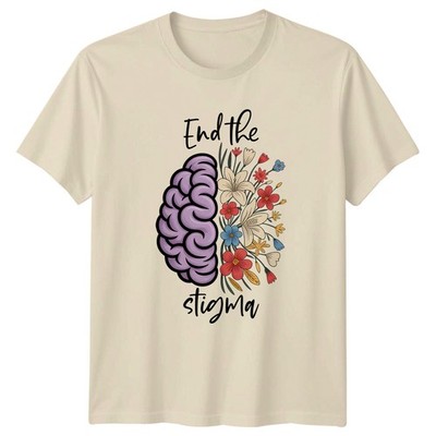 End The Stigma T-Shirt Floral Brain Mental Health Awareness