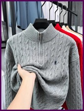 Luxury Brand Zipper Stand Up Collar Sweater Men's Paul Embroidery Winter Knit
