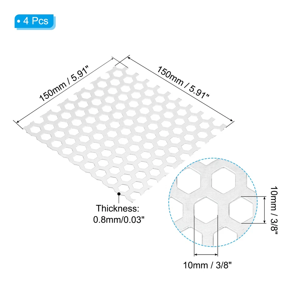 5.91" L x 5.91" W Perforated Metal Sheets, 4pcs 20Ga 3/8" Hole Aluminum Alloy - Imagem 2 de 4
