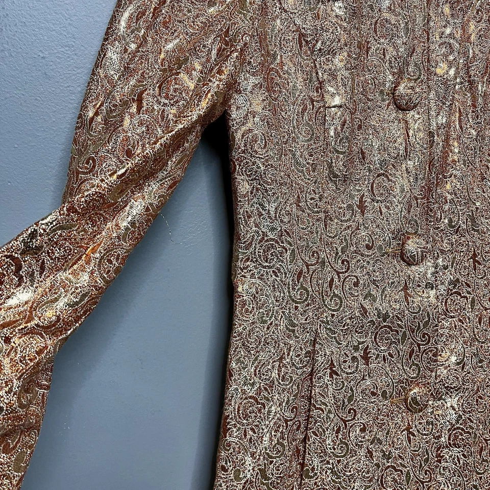 VTG 60s Metallic Burnt Orange & Gold Brocade Evening Long Coat Haute Couture 8 - Image 3 of 4