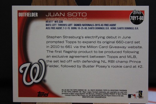 2021 Topps Juan Soto '70 Years of Topps' - Picture 2 of 2