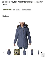 Columbia Payton Pass II Interchange Jacket Women's Sz Small (#C4-C8)