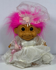 Vintage Russ Troll Doll 9 Pink Hair Bride Wedding Dress Lace Outfit Blue Garter