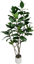 5Ft Realistic Ficus Altissima Tree with White Planter for Home Decor