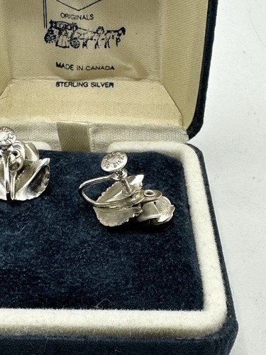 Vintage Bond Boyd Sterling Silver Rose Flower Screw Back Earrings - Picture 4 of 5