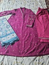 3 PC Sapphire Pink Indian Pakistani Kurta Dress Women's Size XS Kameez Winter
