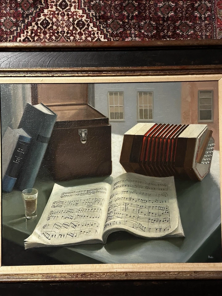 Acordeón musical pintura al óleo bodegón bellas artes de mediados de siglo FIRMADO ABDO. Foto 2 de 4