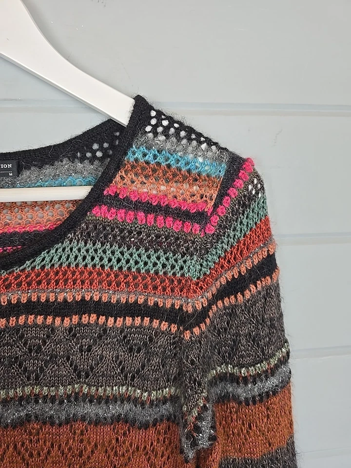 Peruvian Connection Medium Jumper Striped Telluride Tunic Crochet Alpaca Wool - Image 4 of 4