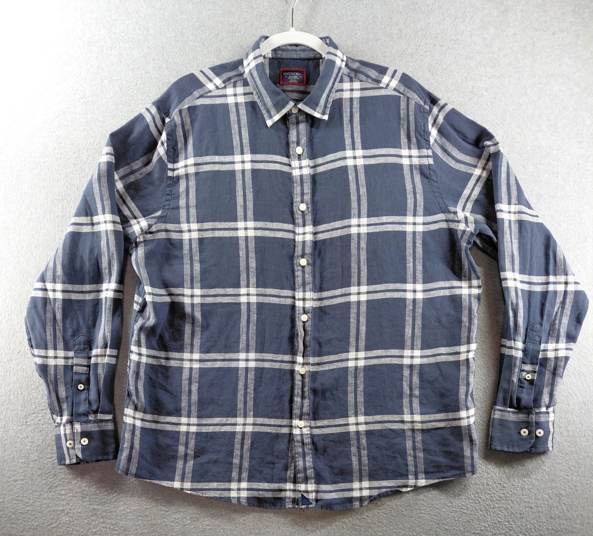 Untuckit Men's Shirt Size XL Navy Linen Wrinkle Resistant Button Up Long Sleeve